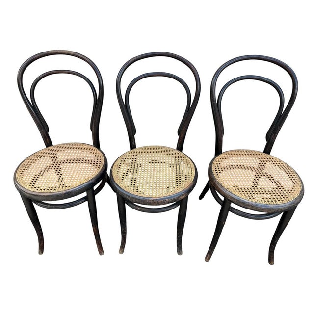 Magnificent series of 3 Bistro chairs by Michael Thonet No. 14. Chair No. 14 is a true bestseller and an "icon" of...