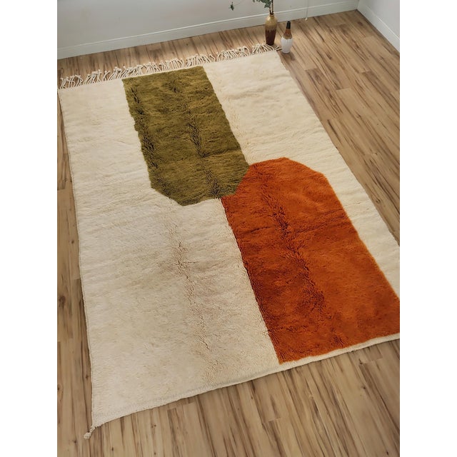 Contemporary Orange Green Color Block Wool Moroccan Rug For Sale - Image 15 of 18