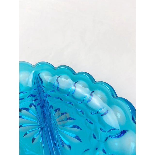 Mid-Century Modern Vintage Turquoise Blue Indiana Glass Oval Divided Dish For Sale - Image 3 of 10