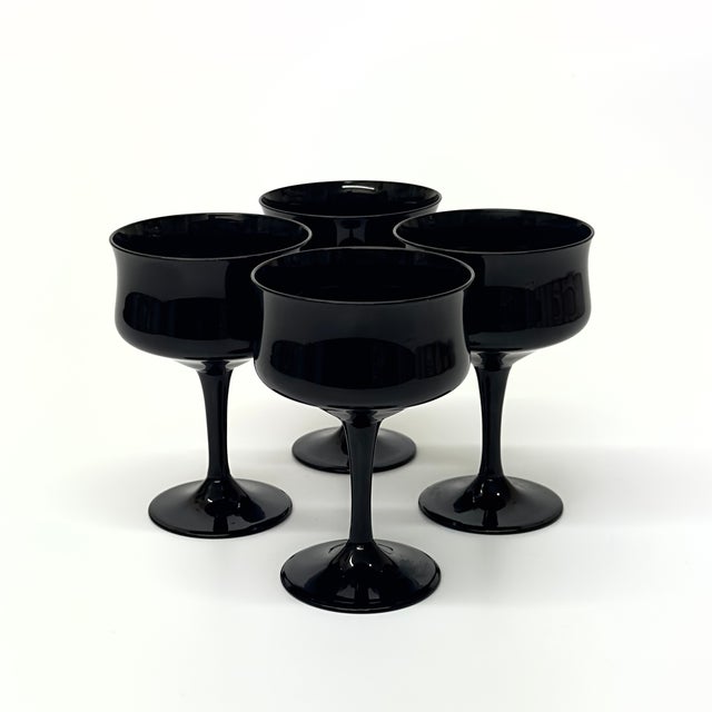 Mid Century Black Glass Coupes - Set of 4 For Sale - Image 4 of 4