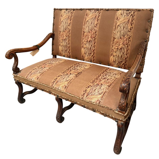 Antique 19c French Carved Walnut & Tapestry Sofa Settee For Sale - Image 4 of 6