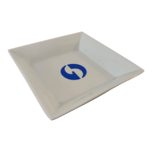 Advertising French Limoges Ceramic White With a Blue Logo Catchall Ashtray