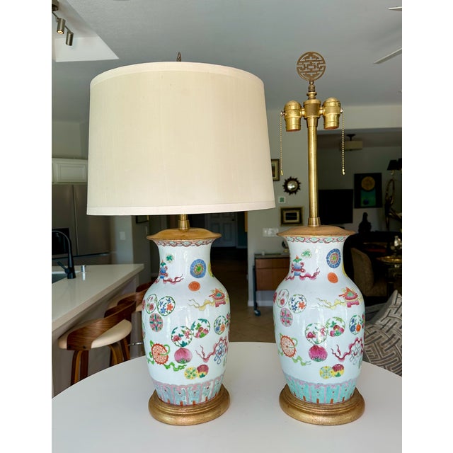 Pair 19th Century Chinese Marbro Famille Rose Porcelain Table Lamps For Sale - Image 18 of 18