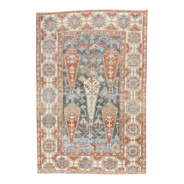 Antique Zabihi Collection Dramatic Accent Size Persian Bakhtiari Rug - 4'7" x 6'5" For Sale