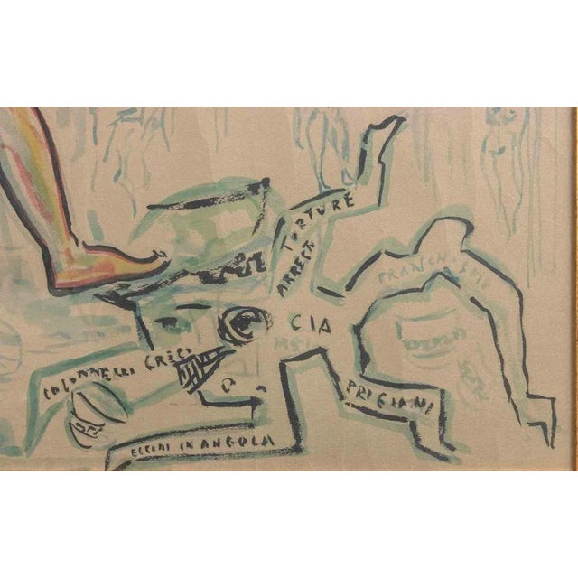 Sirio Pellegrini, Violence and Revolutions, Watercolor on Paper, 1973 For Sale - Image 4 of 6