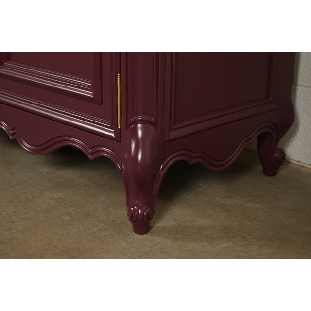 Baker Funiture Style French Provincial Louis XV Burgundy Lacquered Sideboard Credenza, Newly Refinished For Sale - Image 9 of 18