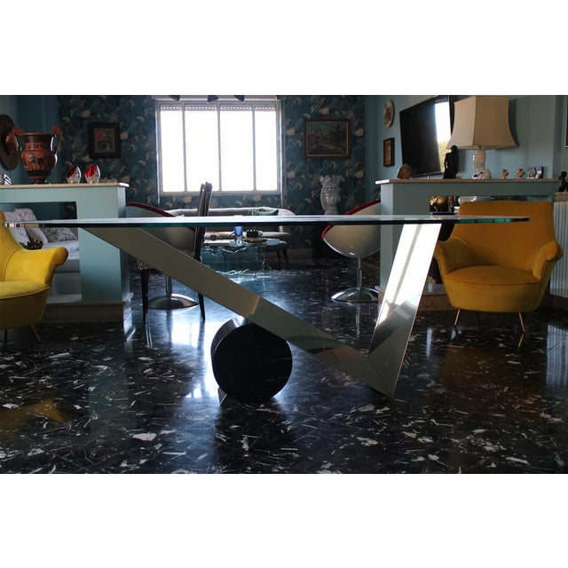 Oval Dining Table in Black Marble and Steel, 1990 For Sale - Image 4 of 14