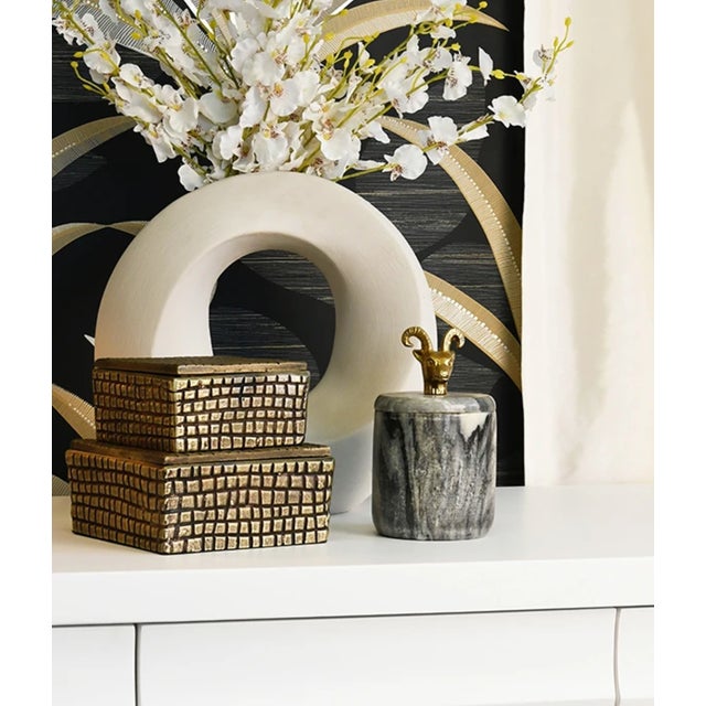 Worlds Away Matthew Izzo Home Lizzo Reptile Textured Brass Aluminum Box With Lid For Sale - Image 4 of 4