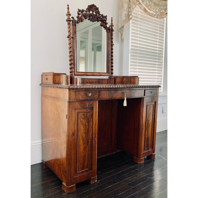 Antique Burr Walnut English Regency Pedestal Dressing Table For Sale In New York - Image 6 of 9