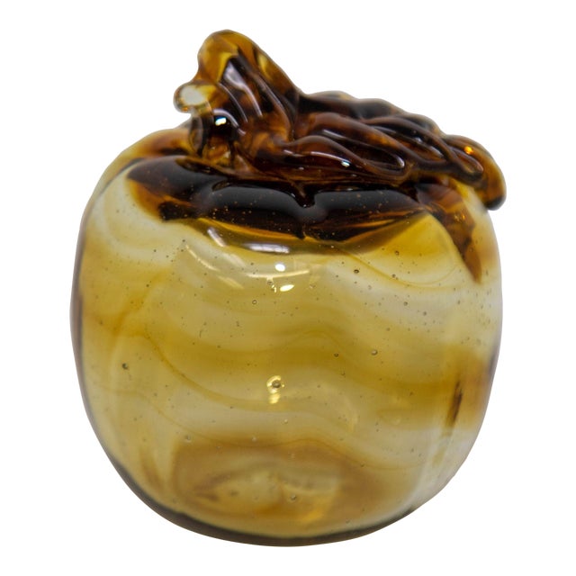 Amber Glass Apple Murano Blown Art Glass Paperweight Sculpture For Sale