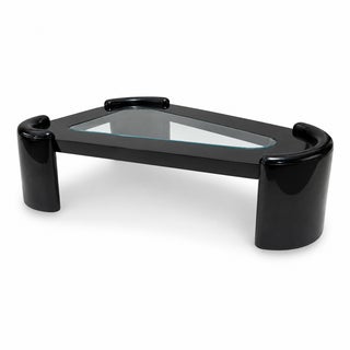 XL Postmodern Glass Black Lacquer Triangular Coffee Table For Sale