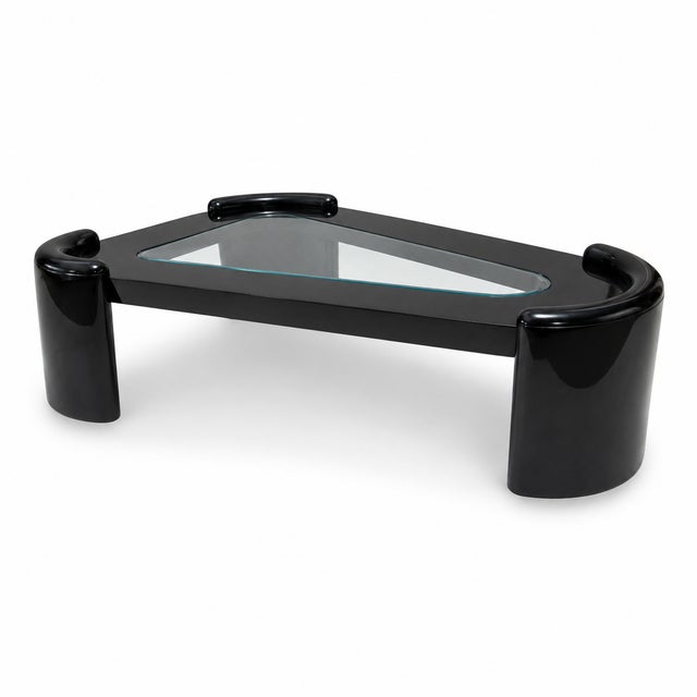 XL Postmodern Glass Black Lacquer Triangular Coffee Table For Sale