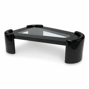 XL Postmodern Glass Black Lacquer Triangular Coffee Table