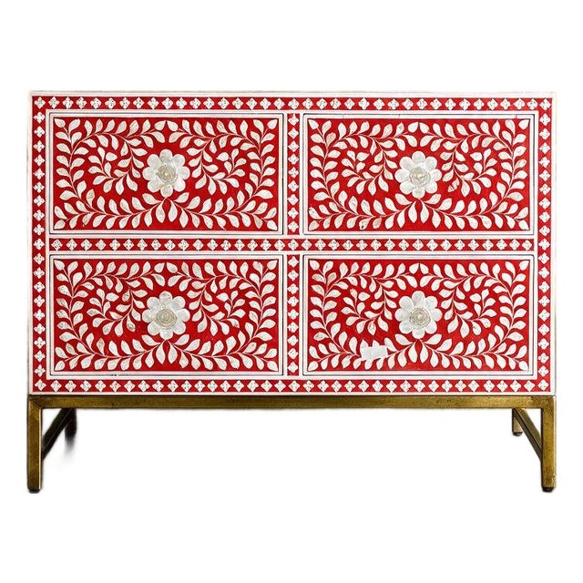 The Arabesque Mother of Pearl Inlay Four-Drawer Chest by House of Jaipur For Sale