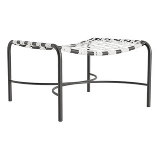 Brown Jordan Kantan Aluminum Suncloth Ottoman, Textured Pewter frame with White fabric For Sale