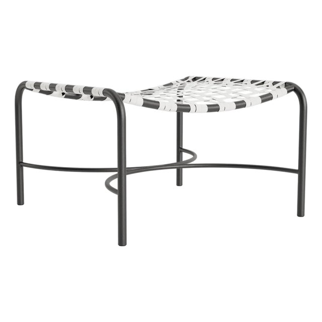 Brown Jordan Kantan Aluminum Suncloth Ottoman, Textured Pewter frame with White fabric For Sale