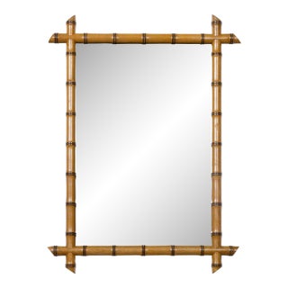 French Turn of the Century Walnut Faux Bamboo Light Brown Wall Mirror, 1900s For Sale