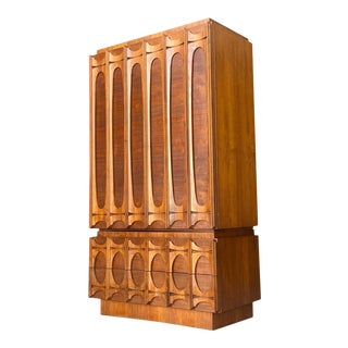 1970s Tobago Mid Century Brutalist Armoire Highboy Dresser For Sale