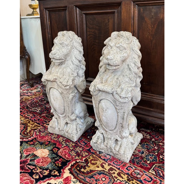 American Pair of American Concrete Lion Garden Statues, Circa 1940s For Sale - Image 3 of 10
