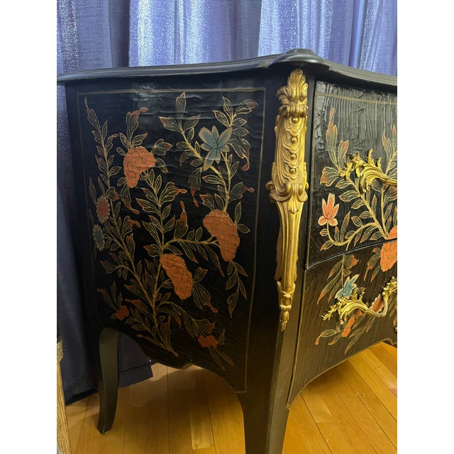 Wood Louis XVI Style Hand Painted Floral Bombe Commode, Early 20th Century For Sale - Image 7 of 9