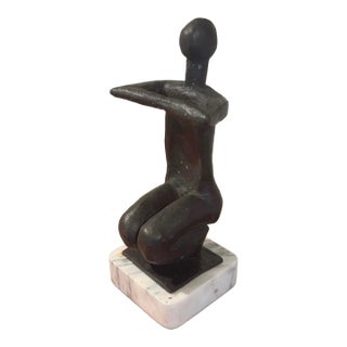 Mid-Century Solid Bronze Figurative Sculpture (14.5” High) For Sale