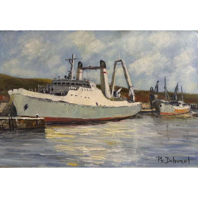 Philippe Duhamel, Oil on Canvas, Trawling in the Port of Fécamp, 1970s For Sale - Image 6 of 6