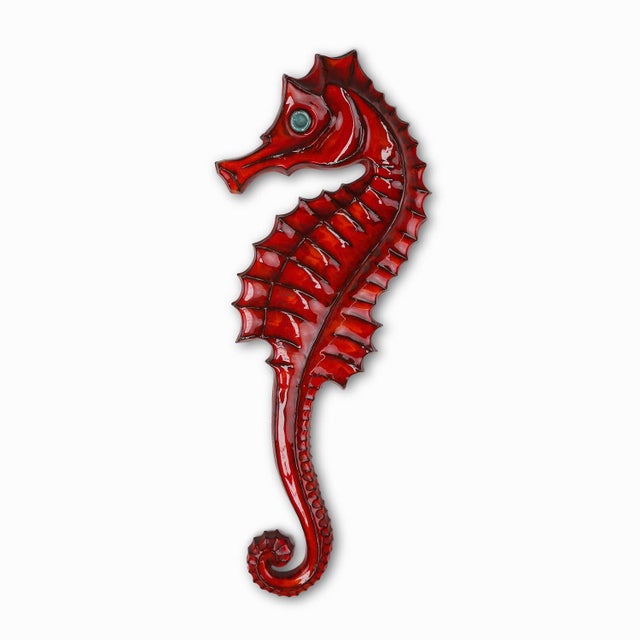 Belgian Ceramic Red Seahorse Plaque by André Bayer, 1960s For Sale - Image 11 of 11