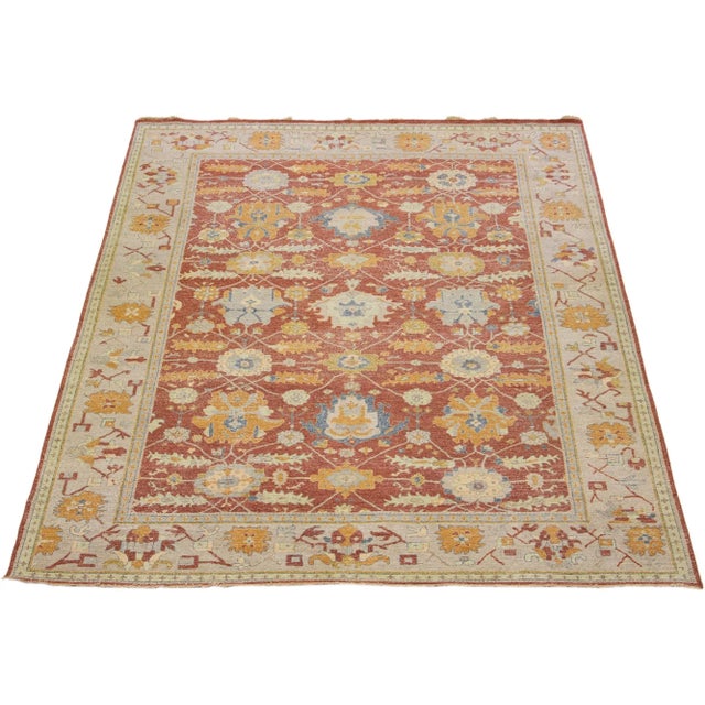 Indian 2010s Red Modern Indian Tabriz Handmade Floral Wool Rug by Apadana For Sale - Image 3 of 7