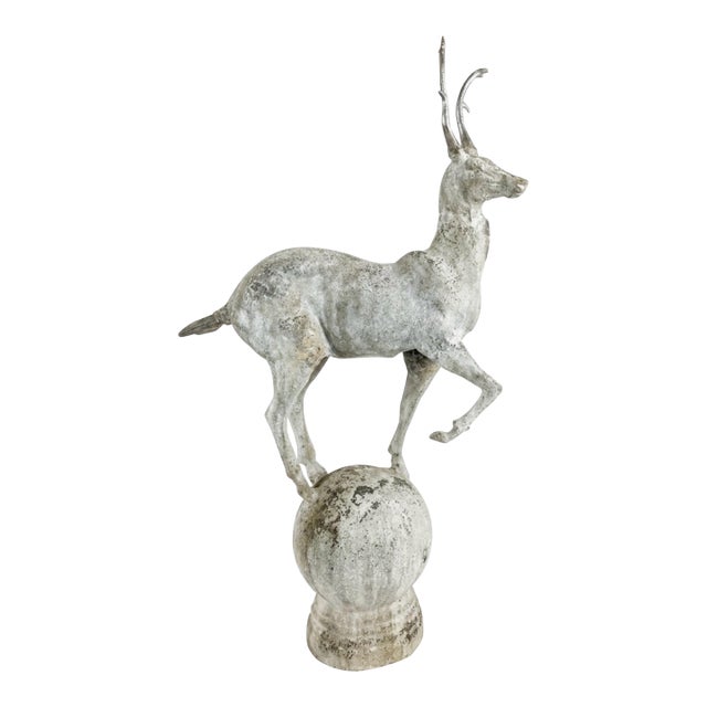 Vintage Cast Iron Gazelle Statue on Spherical Orb Base For Sale