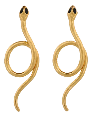 Onyx Eyed Serpent Gold Earrings, 2 Pieces