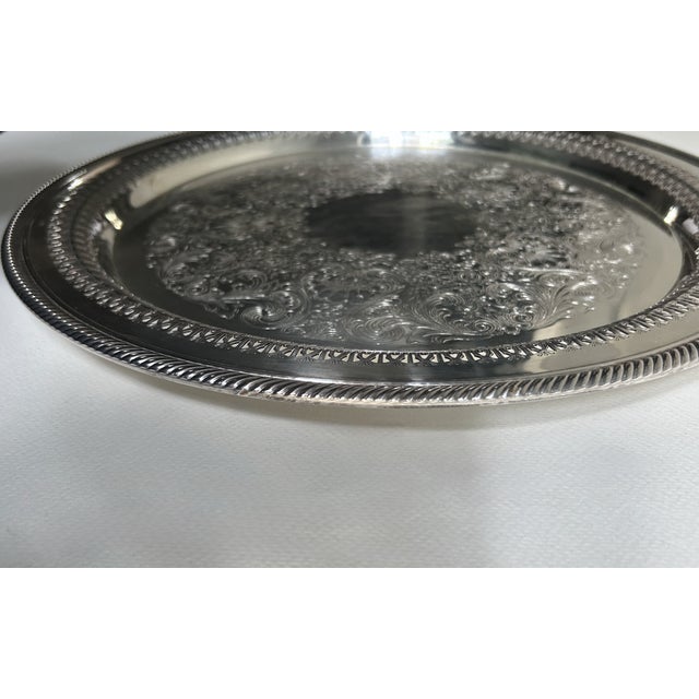 Mid 20th Century Mid 20th Century Wm Rogers Larger Silver Plate Round Serving Tray For Sale - Image 5 of 18