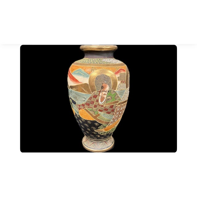 Japanese Antique Japanese Satsuma Moriage Vase With Gilded Enamels For Sale - Image 3 of 7