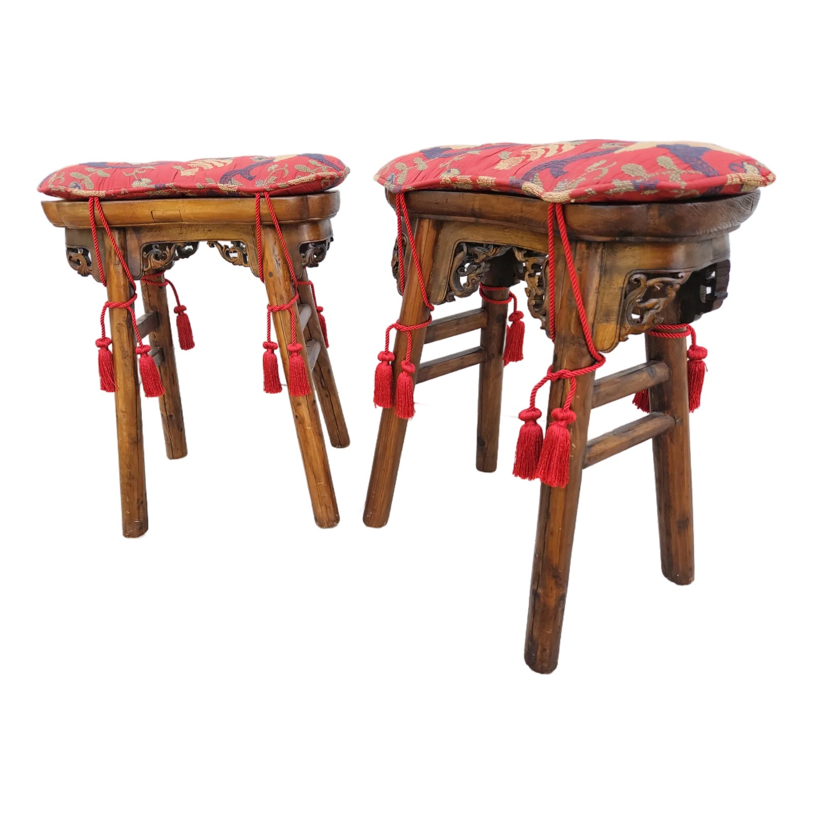 Antique Chinese Stools With Fretwork | Chairish