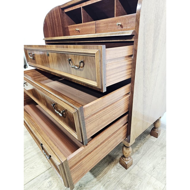 Walnut Cylinder-Roll-Top Secretary Desk, 1970s For Sale - Image 14 of 18