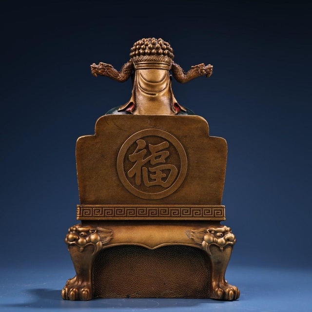 Antique Chinese Gilt Bronze Dragon King Statue With Polychrome Paint For Sale - Image 10 of 10