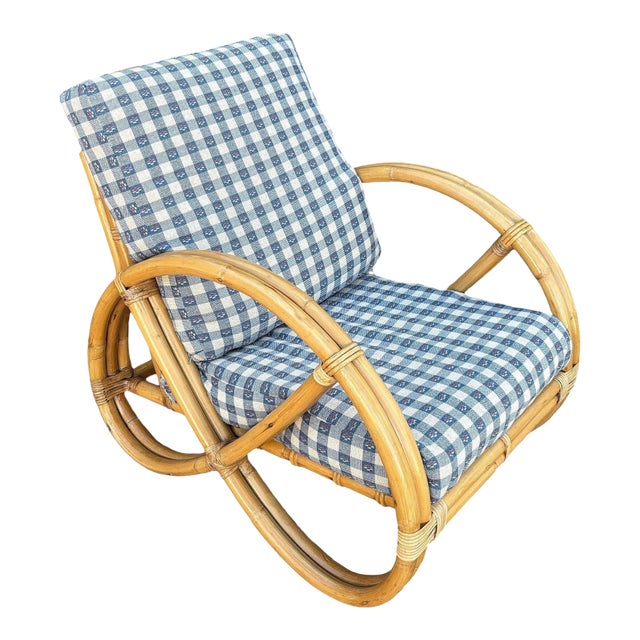 1950s Restored Mid-Century Double Strand Full Round Rattan Lounge Chair For Sale