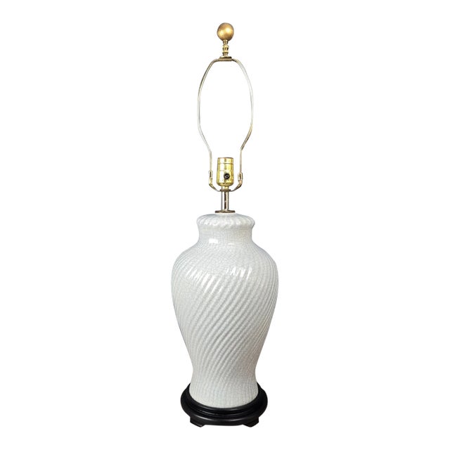 Late 20th Century Chinese Table Lamp With Celadon Blue Crackle Glaze Swirl Pottery For Sale