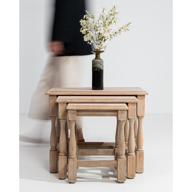 1970s Set Of Three Oak Nesting Tables For Sale - Image 9 of 13
