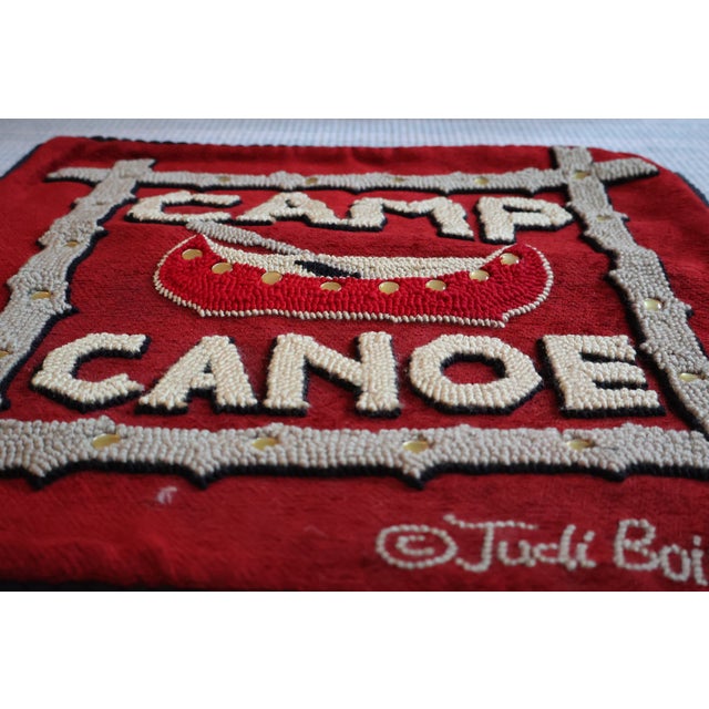 American Vintage Judi Boisson 2003 “Camp Canoe” Hand-Hooked Pillow Cover—Unused For Sale - Image 3 of 18