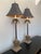 French Late 20th Century Large Palm Buffet Lamps With Brass Accents and Black Shades, Pair For Sale - Image 3 of 13