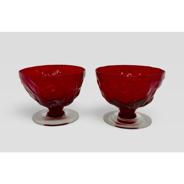 Vintage Seneca Glass Driftwood Casual Pattern 3” Ruby Red Champagne Coupes Tall Footed Sherbets - A Pair. These are...