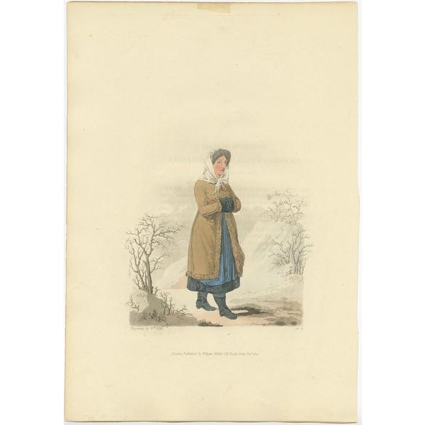 Old print of a countrywoman of Upper Carniola, Slovenia. This print originates from 'The Costume of the Hereditary States...