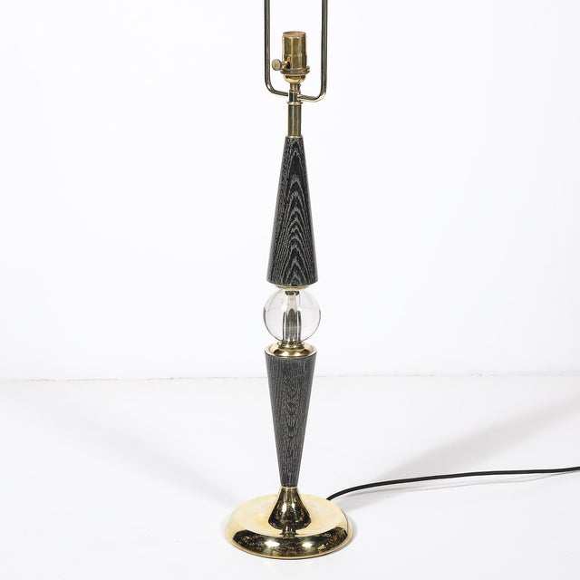 1960s Mid-Century Tapered Brass & Silver Cerused Walnut Table Lamps W/ Sphere Detail For Sale - Image 9 of 15