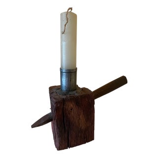 Vintage French Rustic Candlestick, 1960s For Sale
