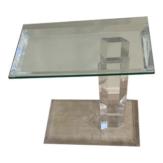 1980s Mid Century Modern Lucite Glass Side Table Style of Karl Springer For Sale