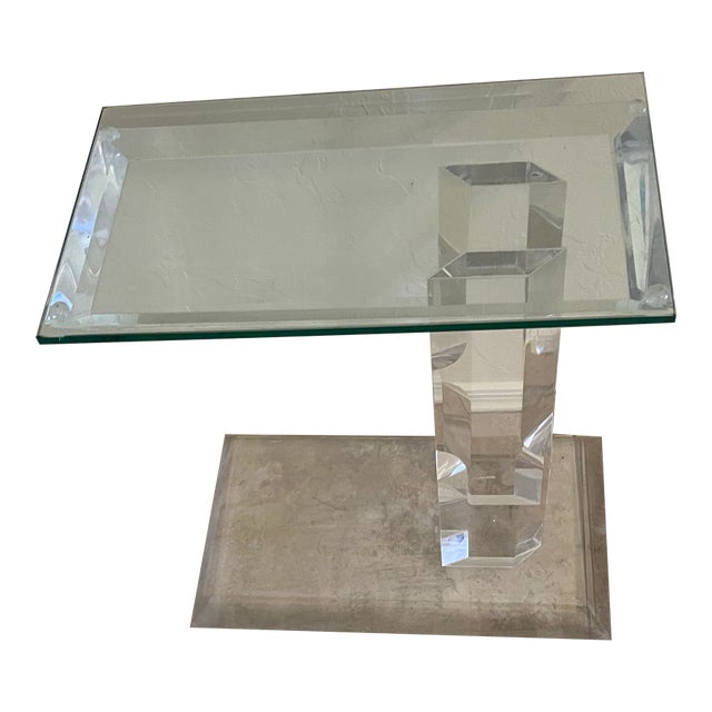 1980s Mid Century Modern Lucite Glass Side Table Style of Karl Springer For Sale