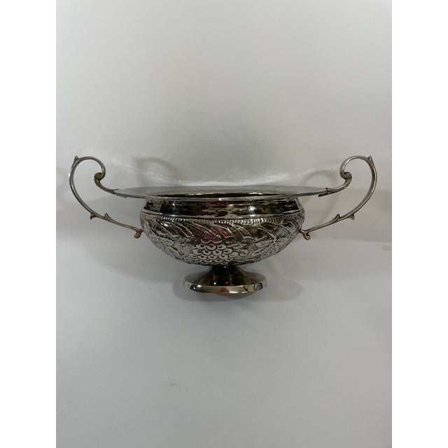 Vintage Silverplated Hammered Repousse Jardiniere Centerpiece With Handles For Sale - Image 4 of 16