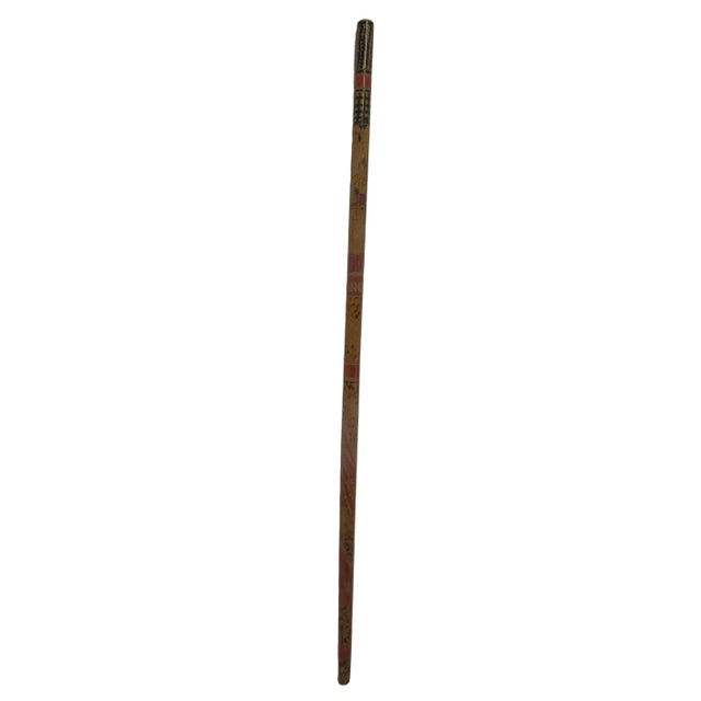 Mexican Antique Tijuana Mexico 1932 Aztec Native Painted Wood Walking Stick Cane For Sale - Image 3 of 13