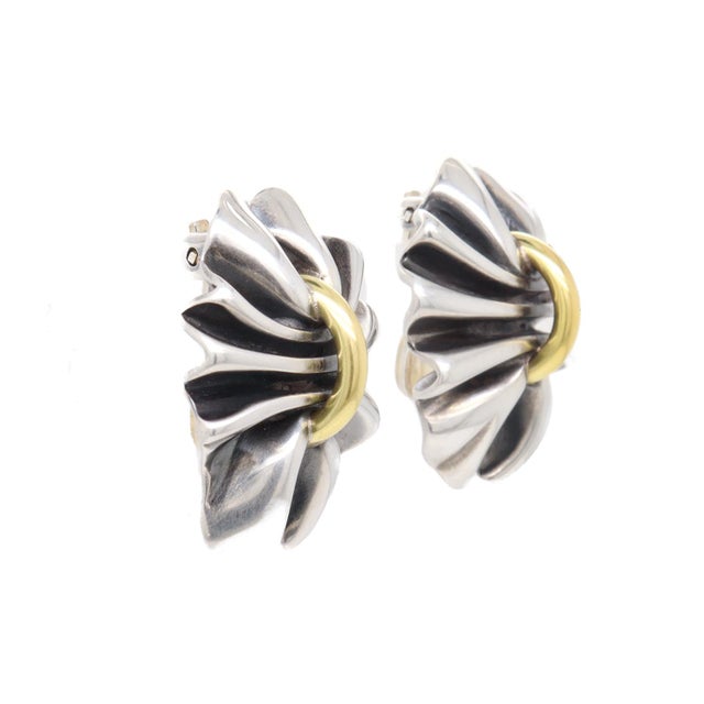 Georg Jensen Lene Munthe Sterling Silver & 18k Yellow Gold #400 Clip-On Earrings For Sale In Philadelphia - Image 6 of 12