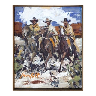 1990s American Western Watercolor By James Lee Colt "Cowboys" For Sale